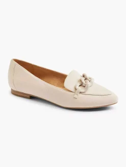 Dames 5th Avenue Beige Leren Loafer Sierketting
